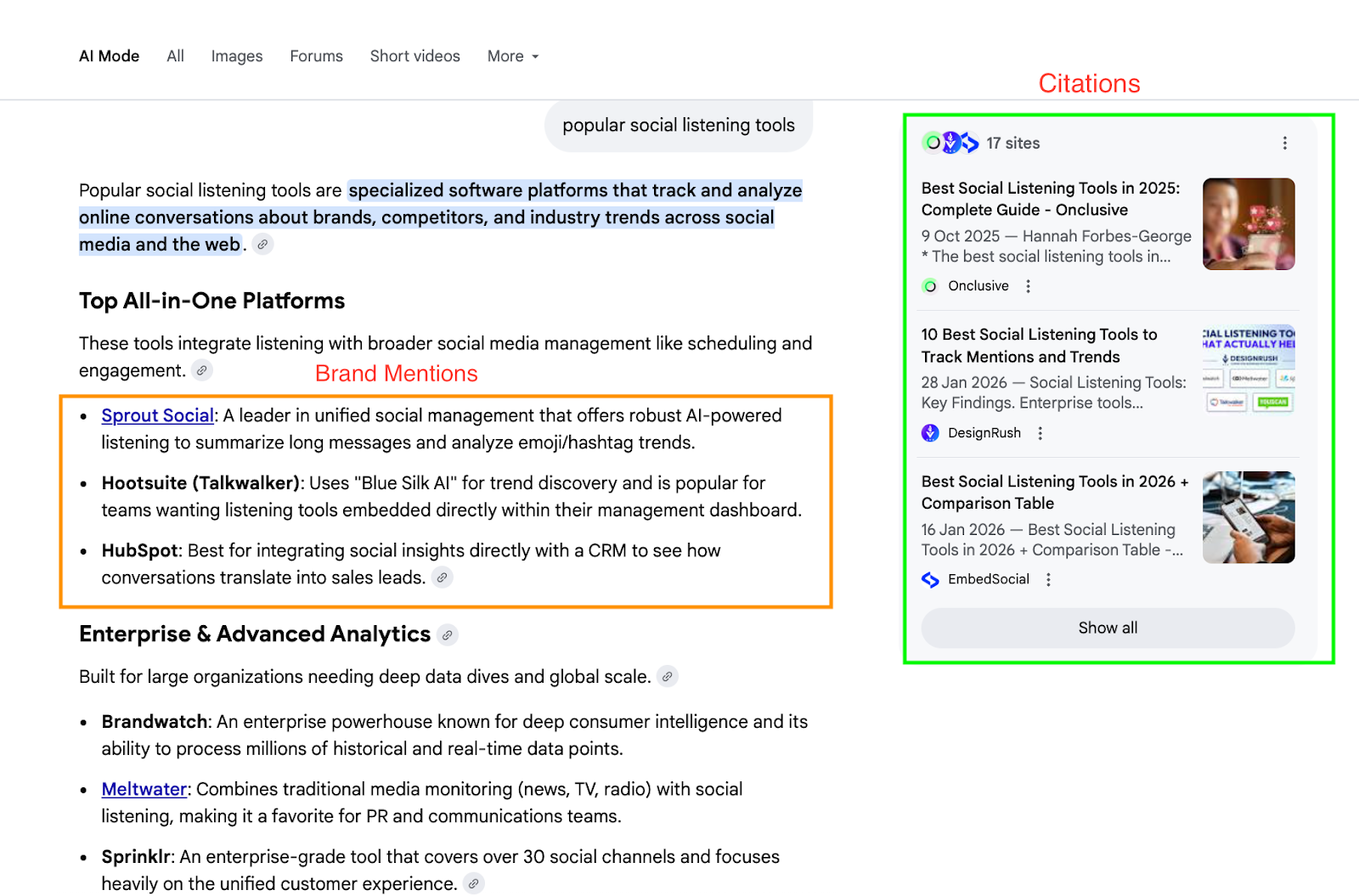 example of brand mentions and citations in google AI mode